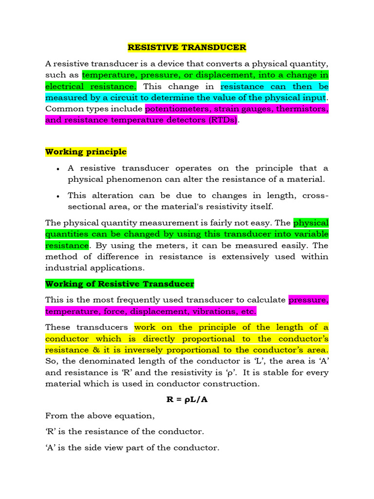 Understanding Resistive Transducers | PDF | Resistor | Electricity