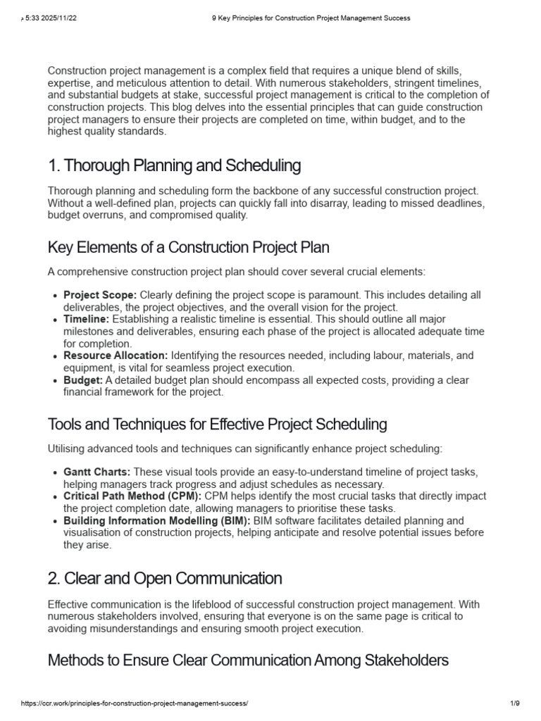 Essential Principles of Construction Management | PDF | Project ...