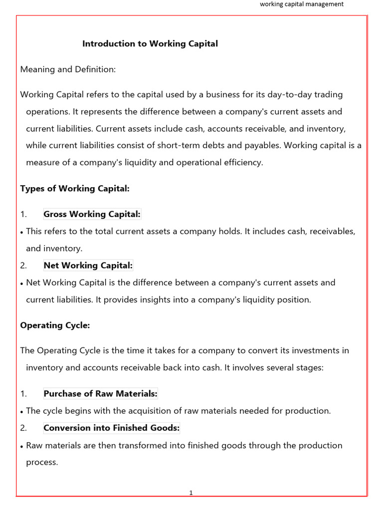 Working Capital Management Explained | PDF | Working Capital | Capital ...