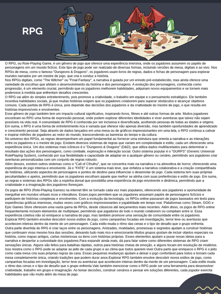 Introdução ao RPG: Tipos e Benefícios | PDF | Jogos de RPG | Dungeons ...