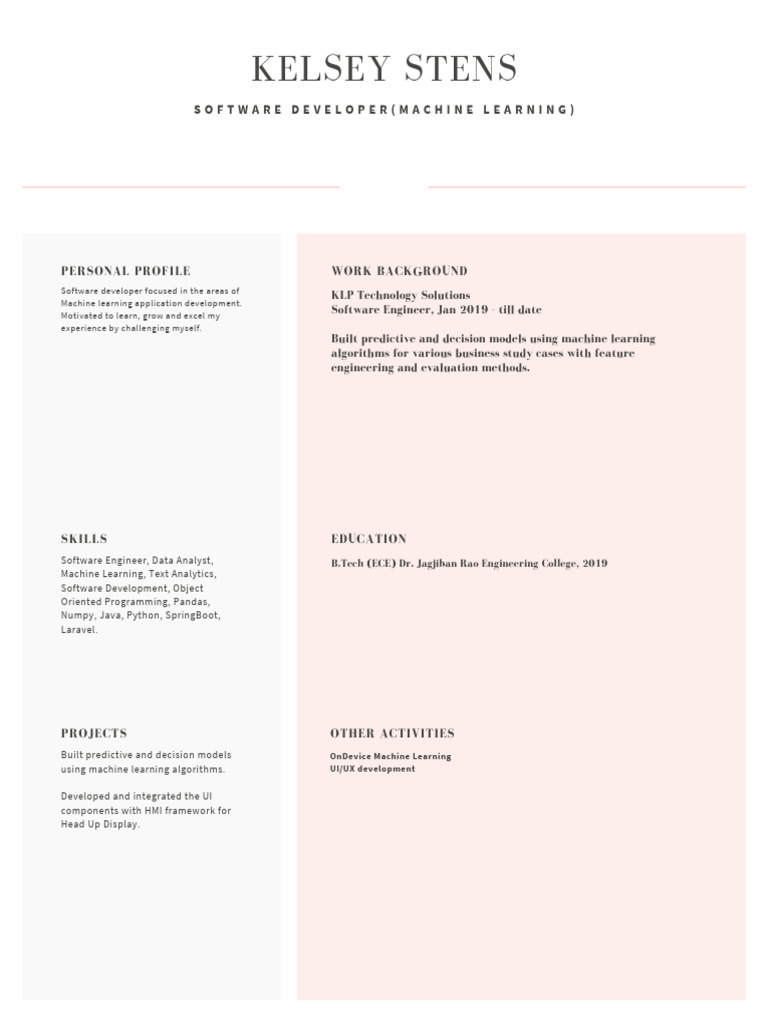 Machine Learning Software Developer Profile | PDF