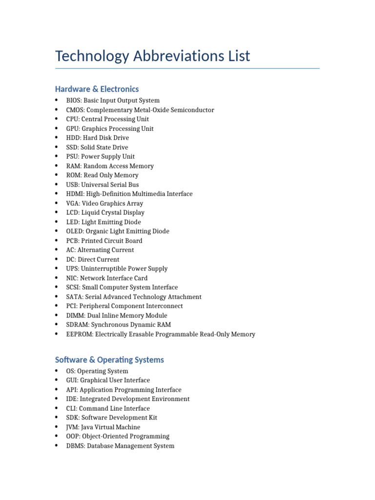 Technology Abbreviations List | PDF | Computer Network | Transport ...