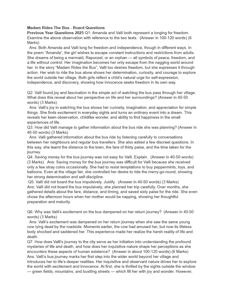 Madam Rides The Bus: Analysis Questions | PDF