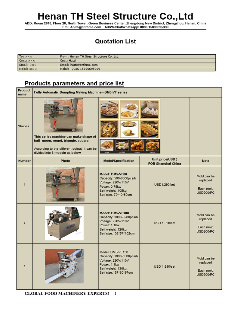 250918-FOB Quotation of Dumpling Making Machine-THMA | PDF