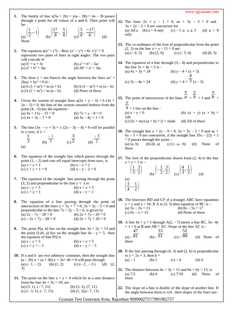 Question Straight Line Created by Kuldeep Sir | PDF | Line (Geometry ...