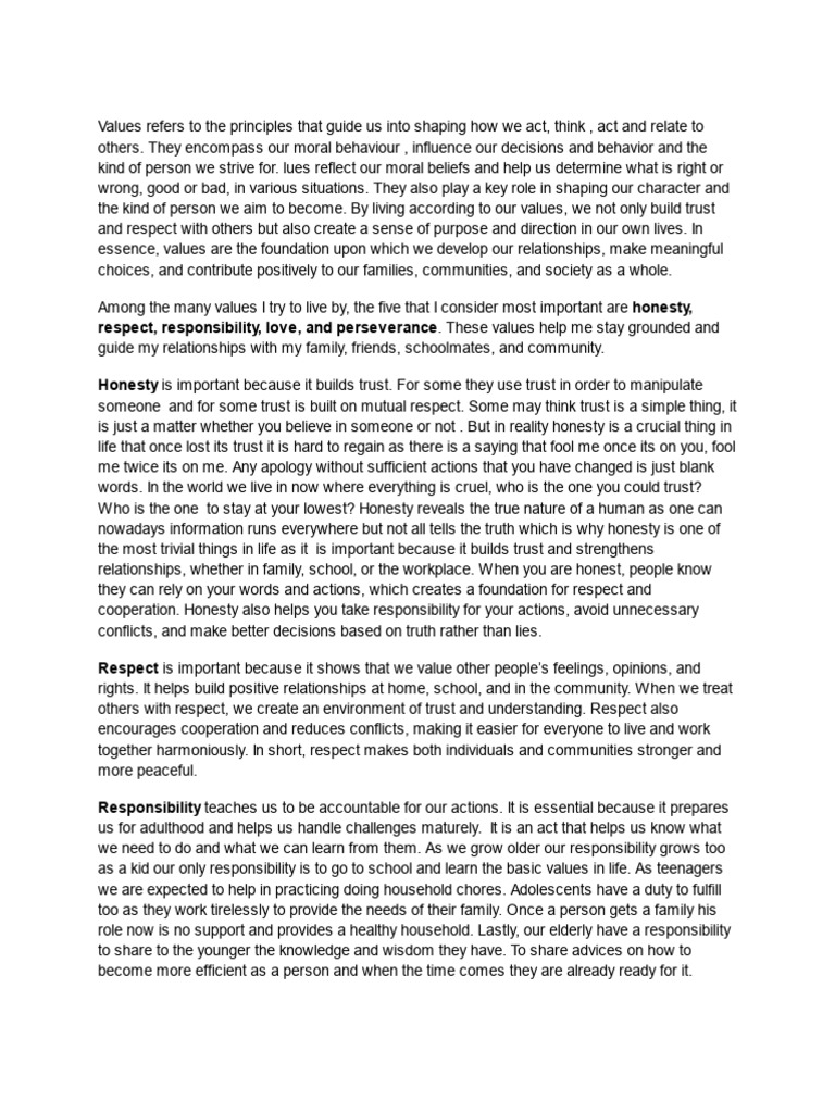 Core Values for Personal Growth | PDF | Value (Ethics) | Mind