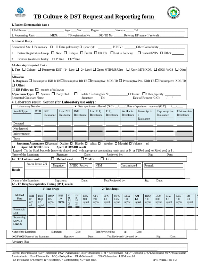 TB Culture and DST Request Form | PDF | Tuberculosis | Medical Specialties