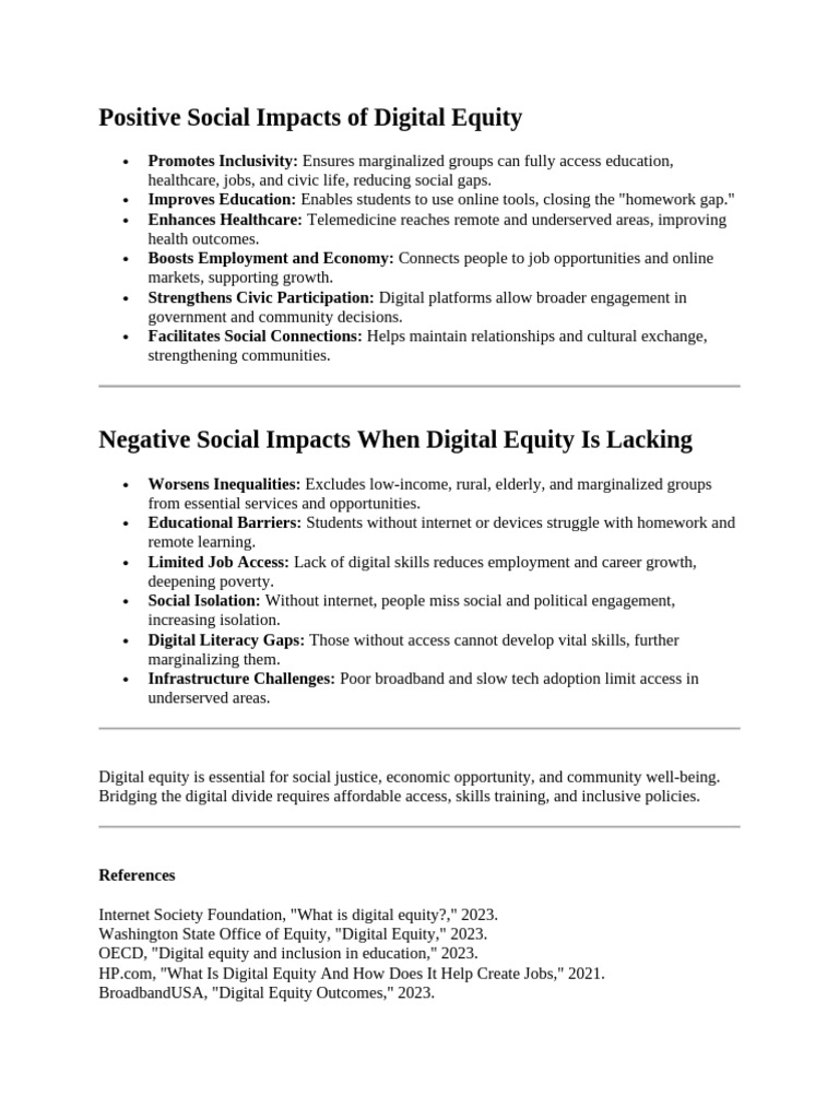Positive Social Impacts of Digital Equity Referance | PDF | Computer ...
