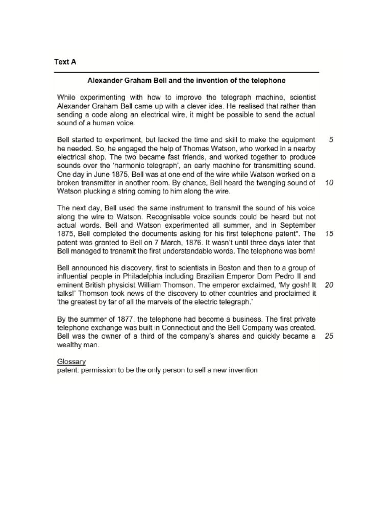 2019 - Paper 1 - Reading Alexander Graham Bell | PDF
