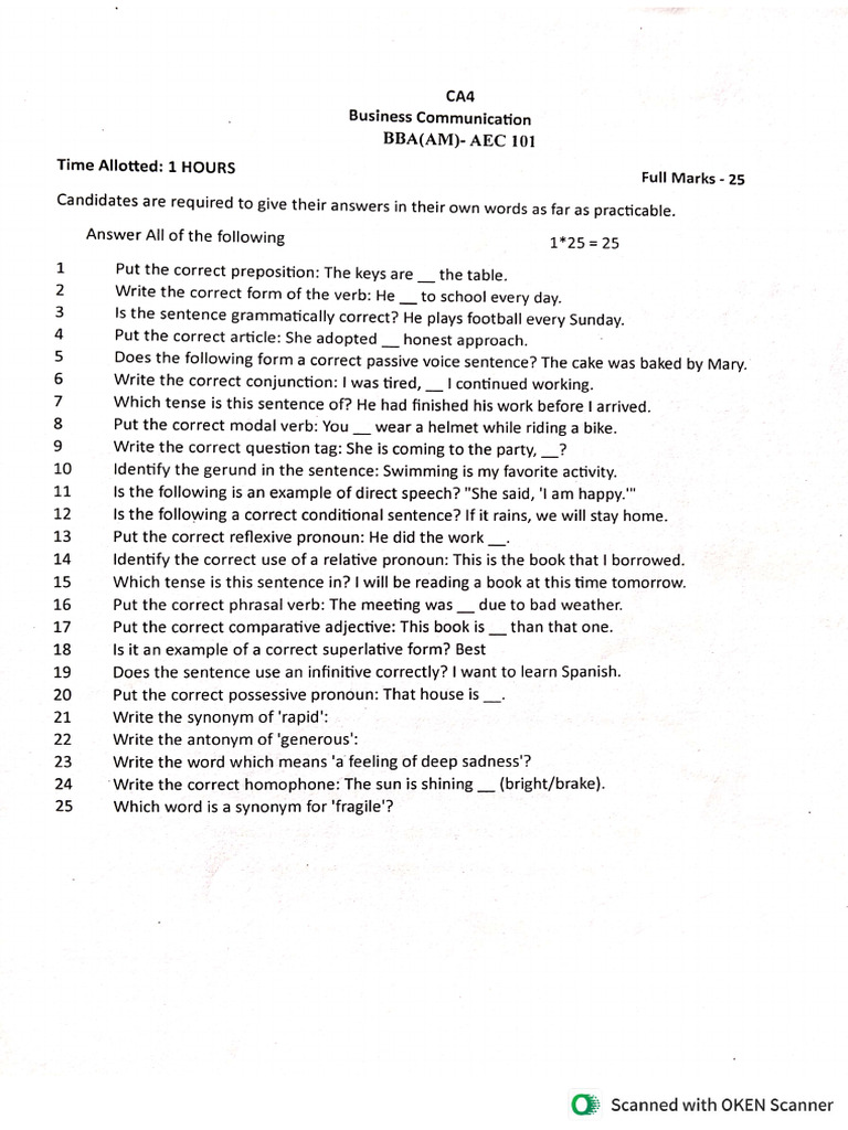 Business Communication Sample Papers | PDF