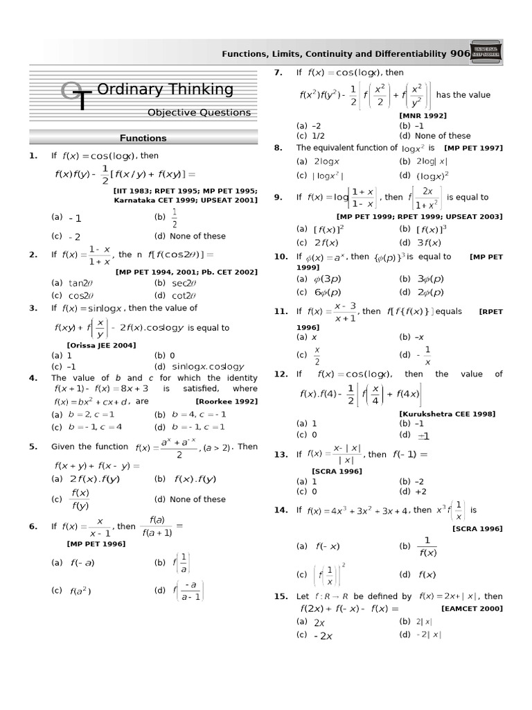 Chp-21 (Function, Limit, Continuity and Differentiability) - 1 | PDF ...