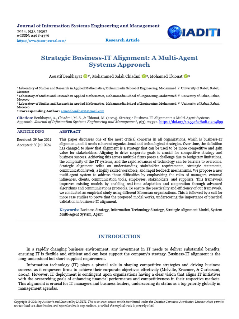 Multi-Agent Systems for Business-IT Alignment | PDF | Strategic ...
