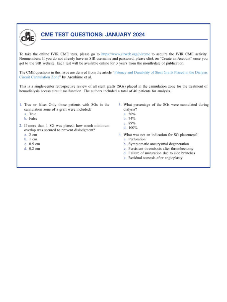 CME Test Questions January 2024 Jvir | PDF