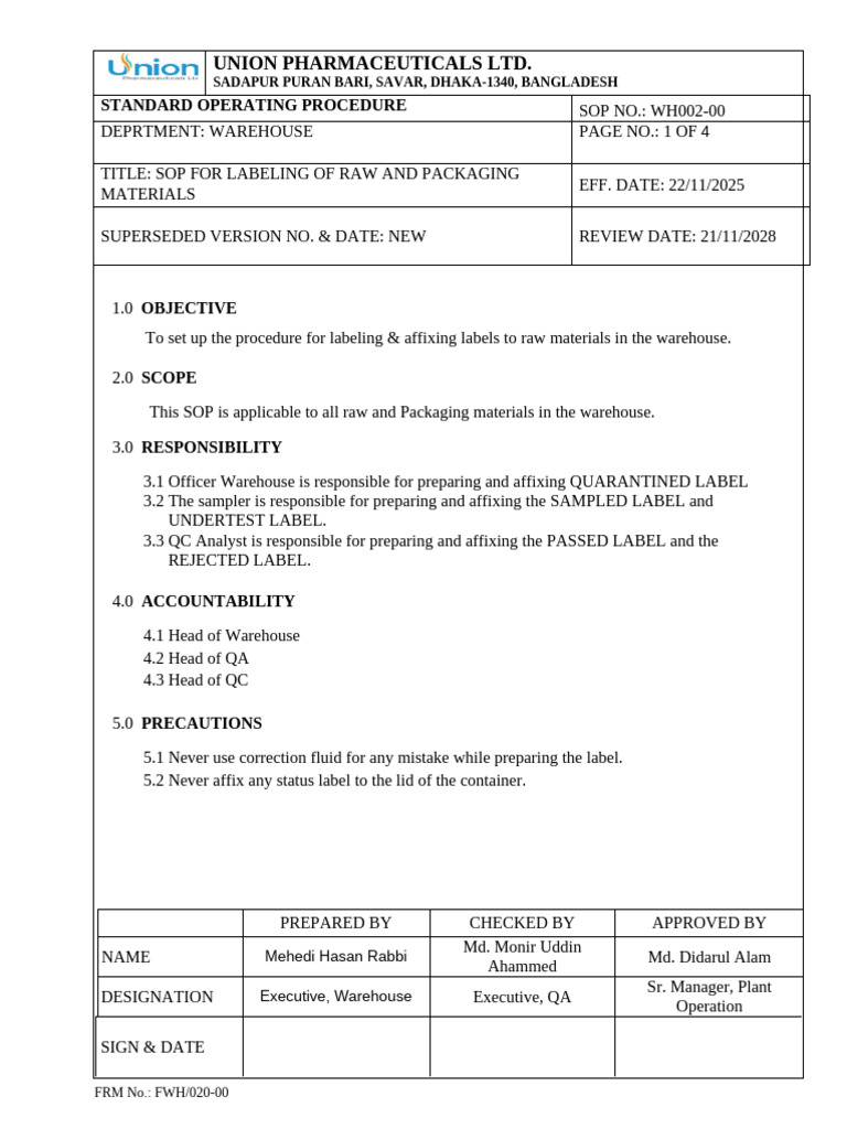Warehouse Labeling SOP for Materials | PDF | Business Process