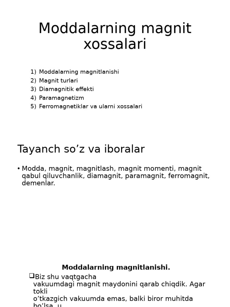 magniylarning magnit xossalari | PDF
