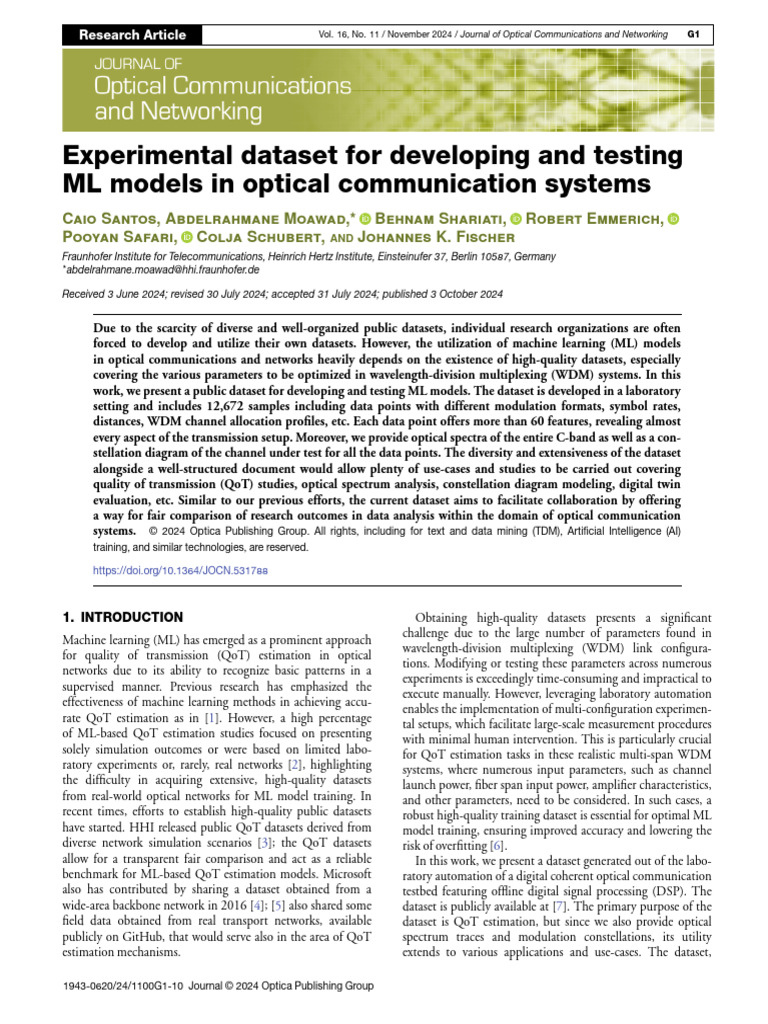 Public Dataset for ML in Optical Communication | PDF | Machine Learning ...