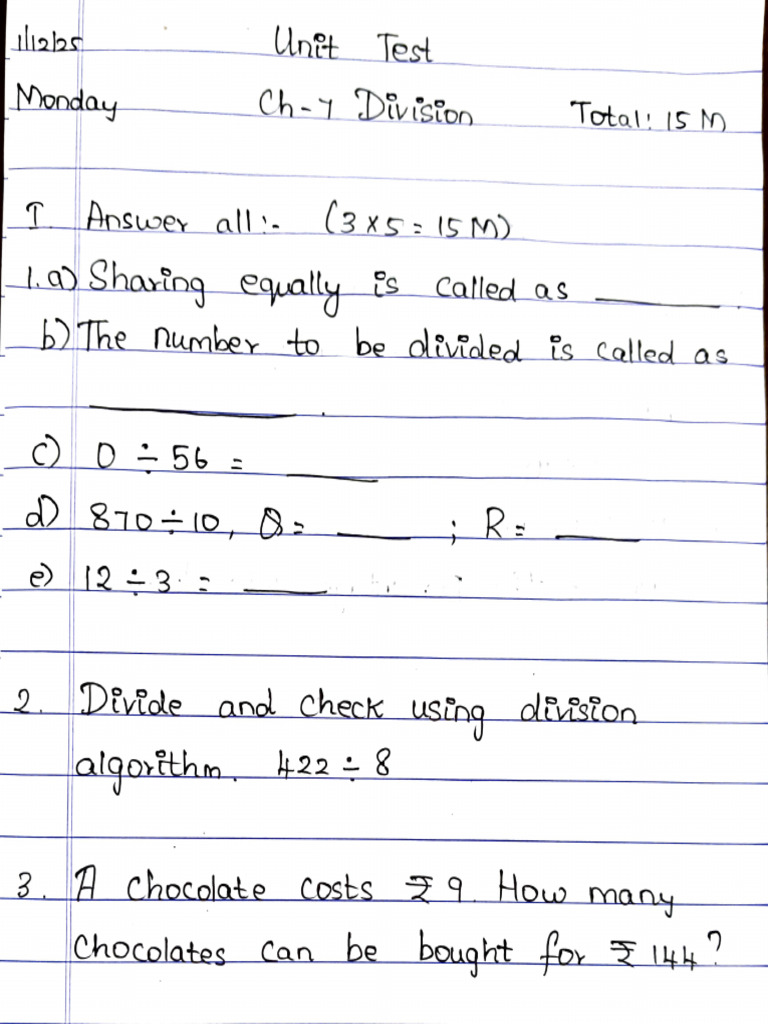 Grade 3 Unit Test - 2 | PDF