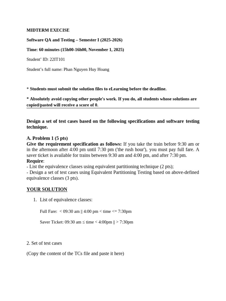 Software QA Midterm Test Case Design | PDF | Computer Engineering ...