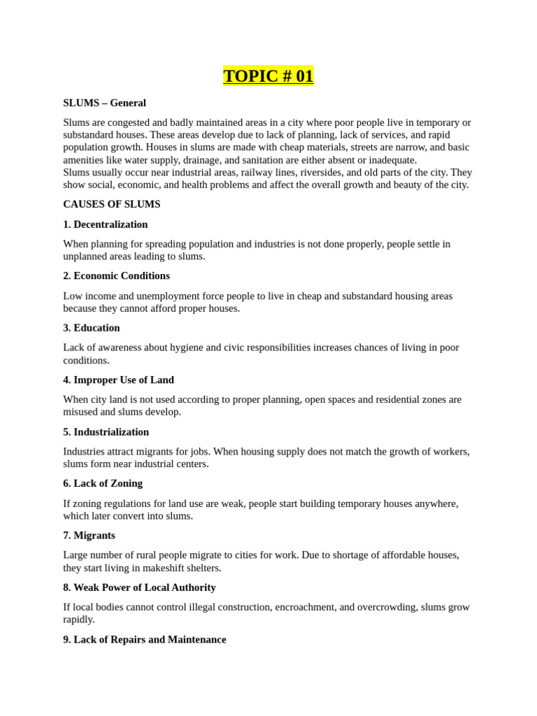 Understanding Slums and Public Buildings | PDF