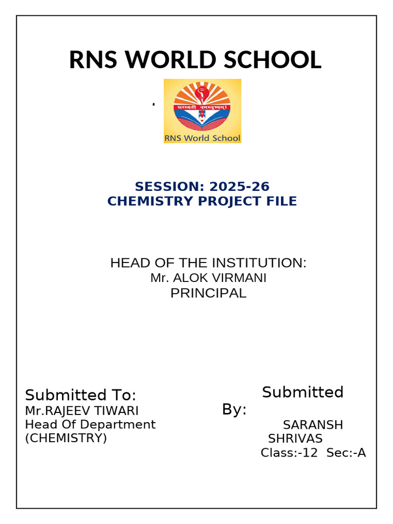 Chemistry Project File - RNS World School | PDF