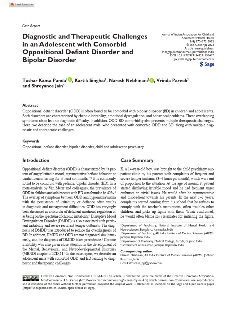 ODD and Bipolar Disorder in Adolescents | PDF | Mental Disorder ...