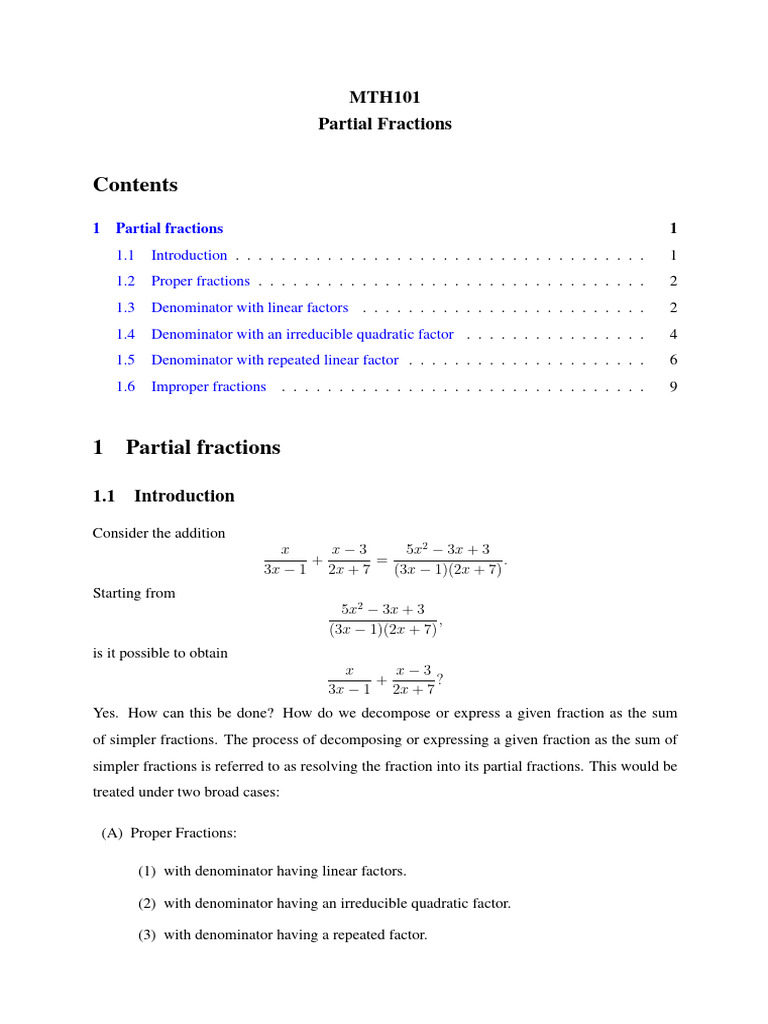 Partial Fractions Explained: Types & Examples | PDF | Arithmetic ...