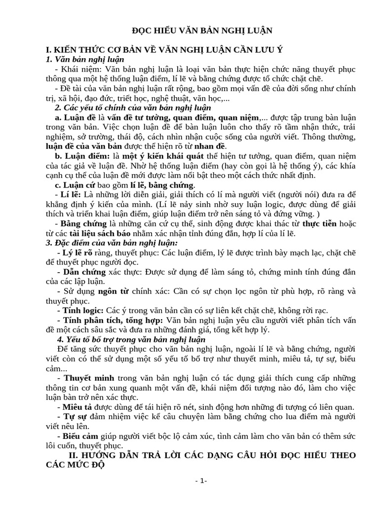 Ban in Cho Hs Đọc Hieu Van Ban Nghi Luan - 1 | PDF