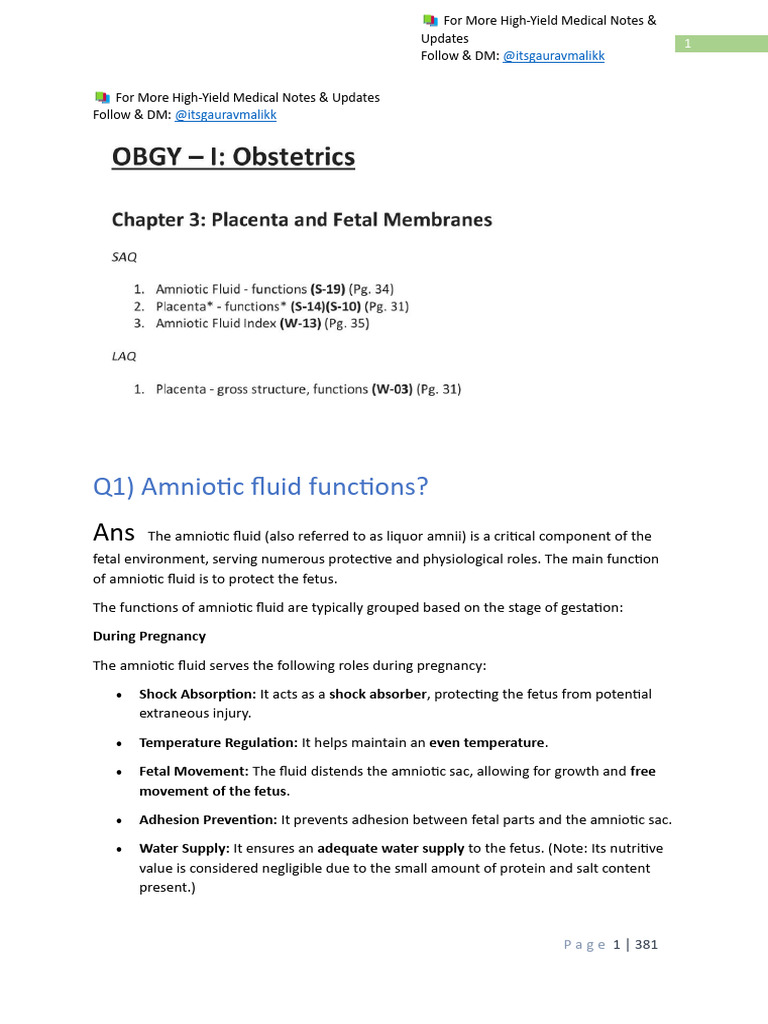 Functions of Amniotic Fluid & Placenta | PDF | Placenta | Medical ...