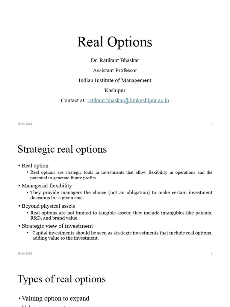 Strategic Real Options in Investment | PDF | Option (Finance) | Black ...