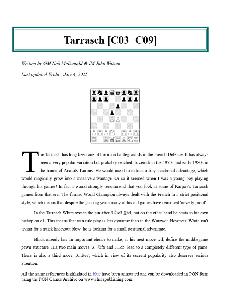Tarrasch Variation in French Defense Guide | PDF | Chess | Chess Theory