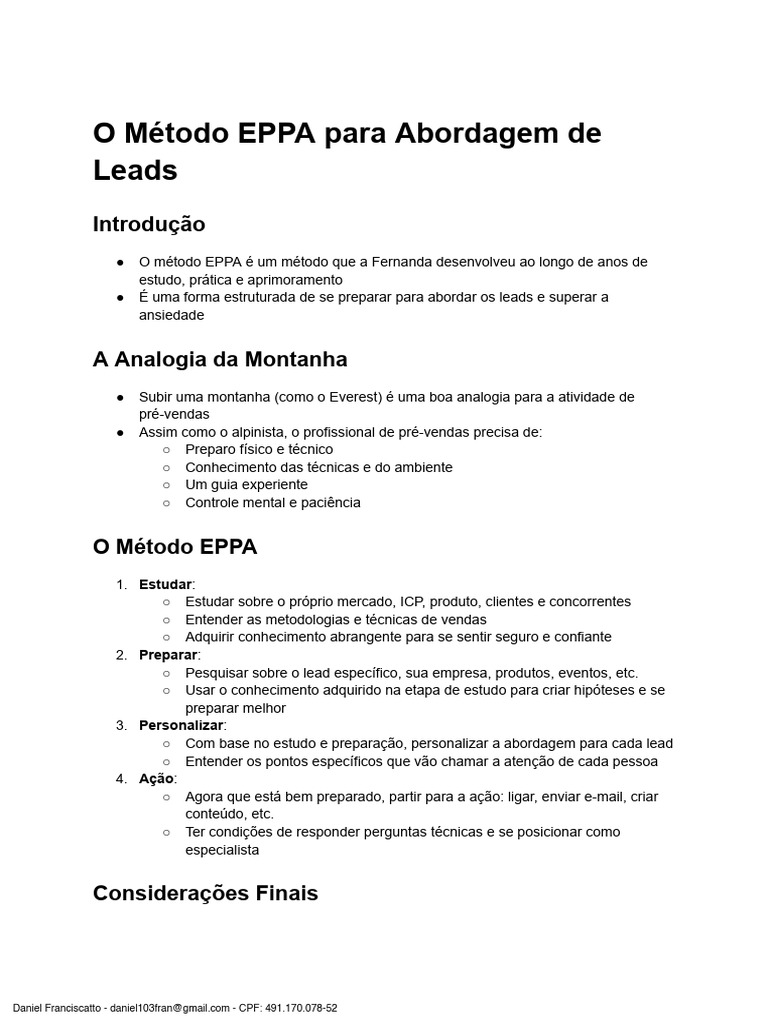 Método EPPA: Abordagem Eficaz de Leads | PDF | Método científico
