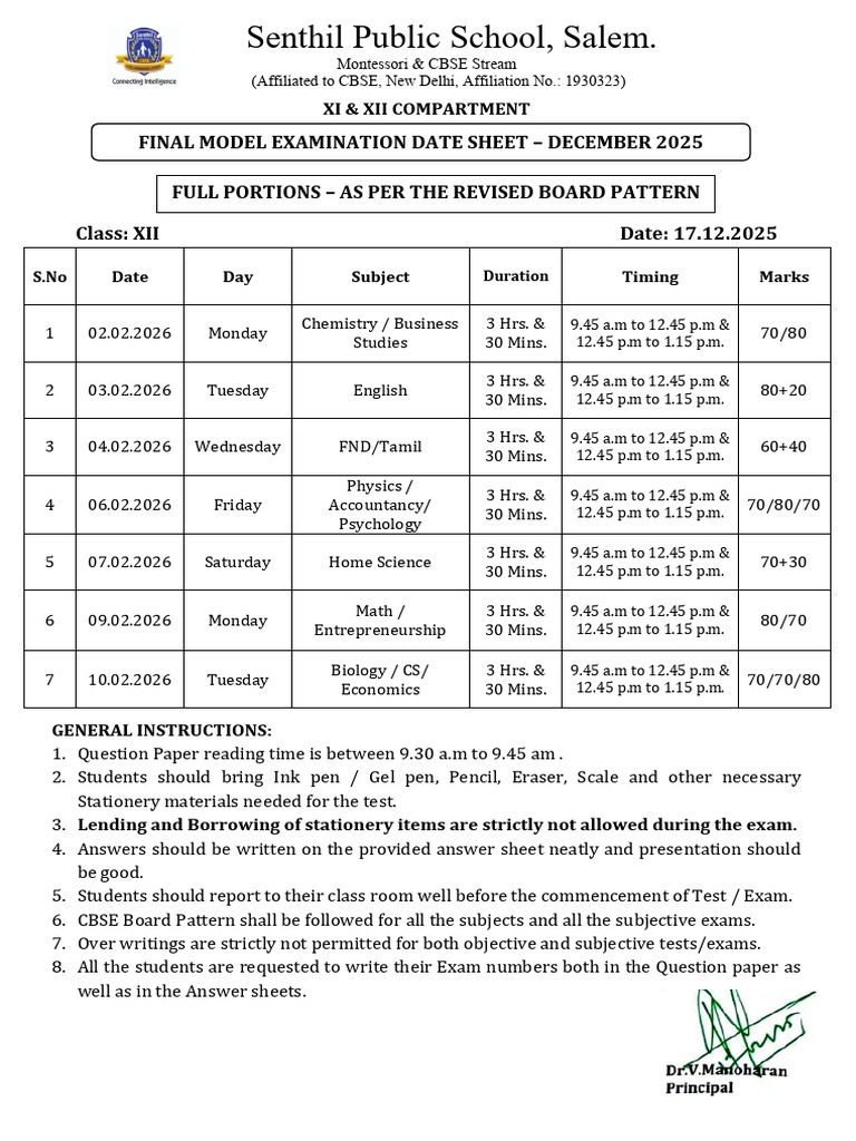 XII Compartment Exam Schedule 2025 | PDF