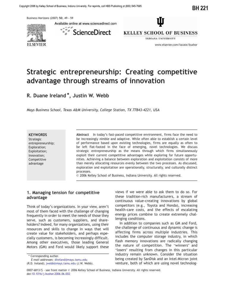 Strategic Entrepreneurship for Innovation | PDF | Entrepreneurship ...