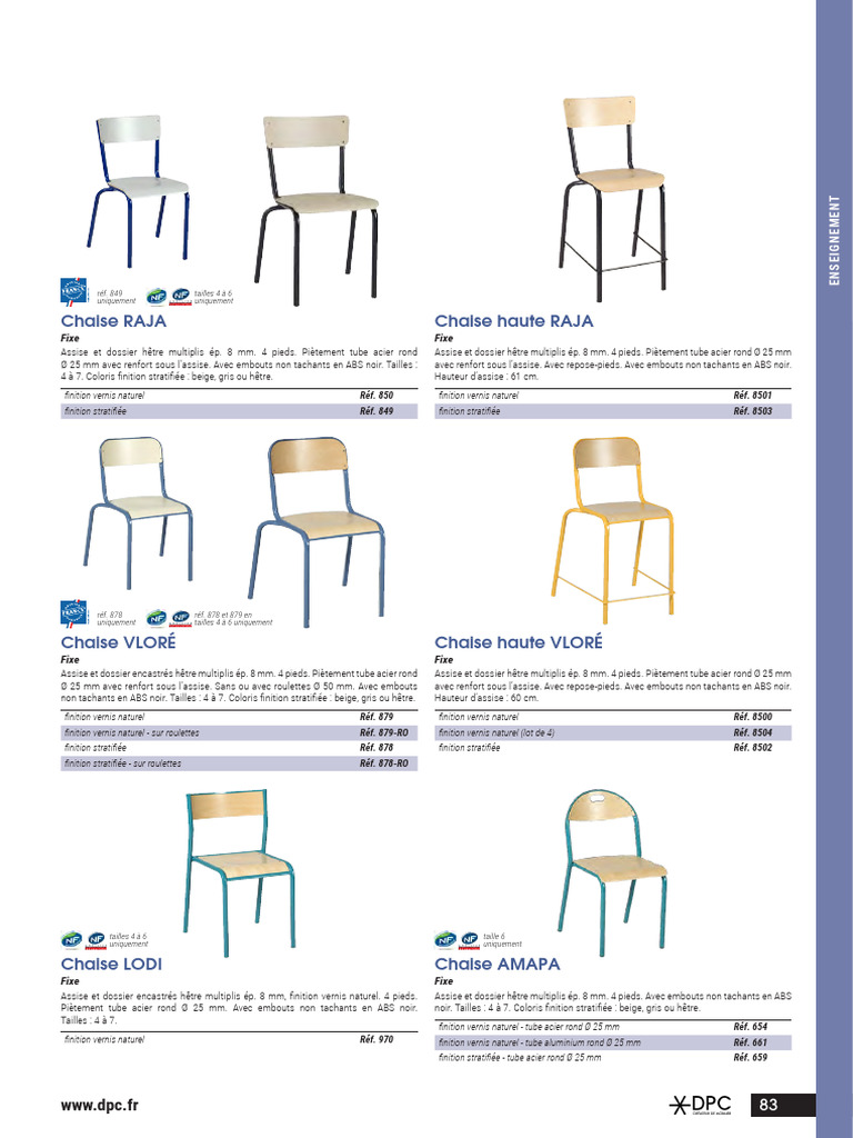 Chaises fixes en hêtre et acier | PDF