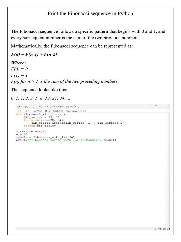 Print the Fibonacci Sequence in Python | PDF