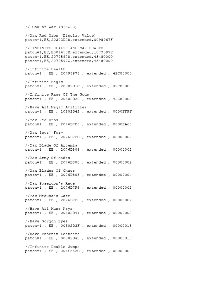 God of War NTSC-U Cheat Codes | PDF