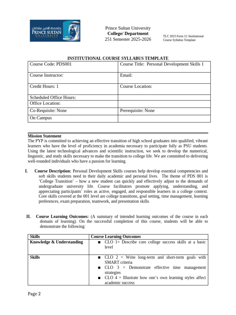 Personal Development Skills Course Syllabus | PDF | Plagiarism ...