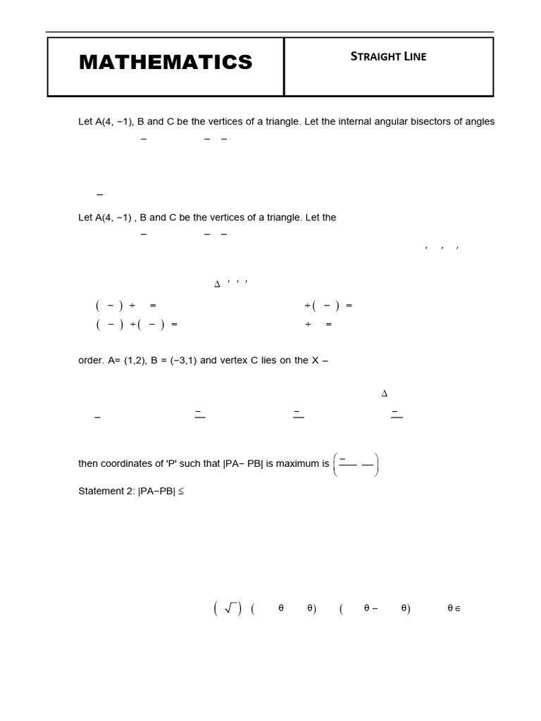 Straight Line Mathematics Problems | PDF | Triangle | Line (Geometry)