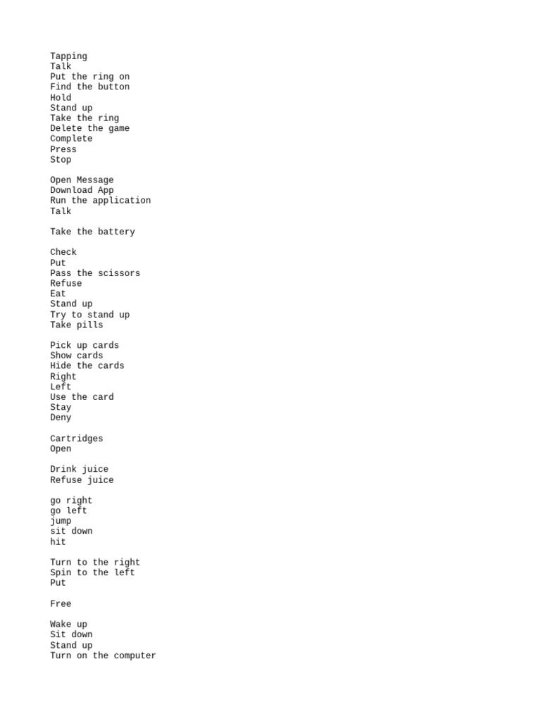 Interactive Game Commands List | PDF