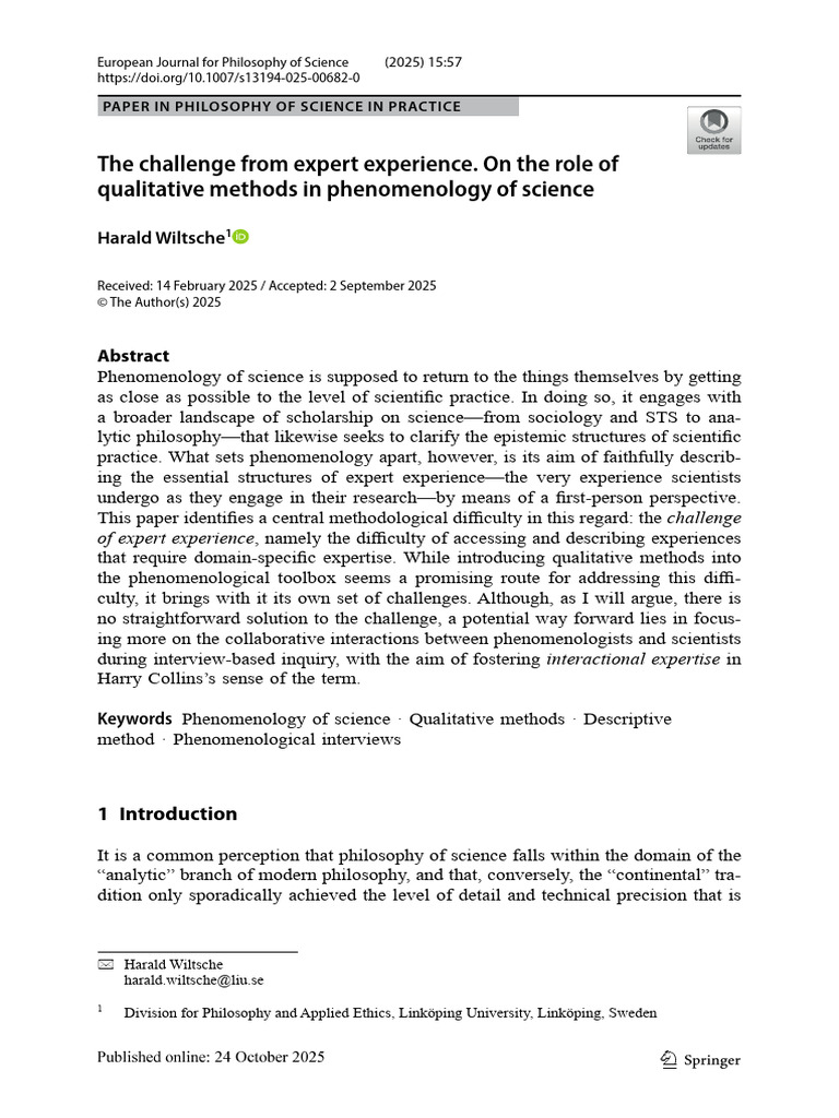 Expert Experience in Science Phenomenology | PDF | Phenomenology ...