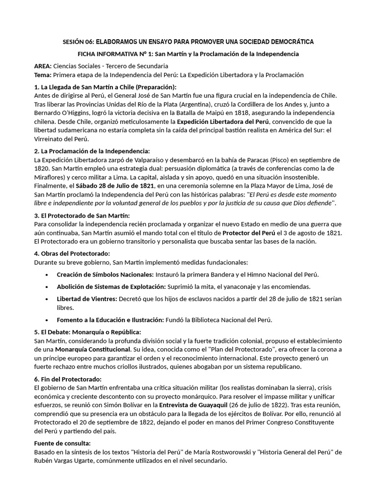 San Martín y la Independencia del Perú | PDF | Perú | América del Sur