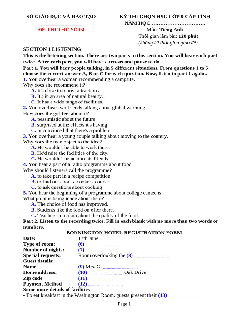Mock Exam for 9th Grade English HSG | PDF | Lake | Earth Sciences