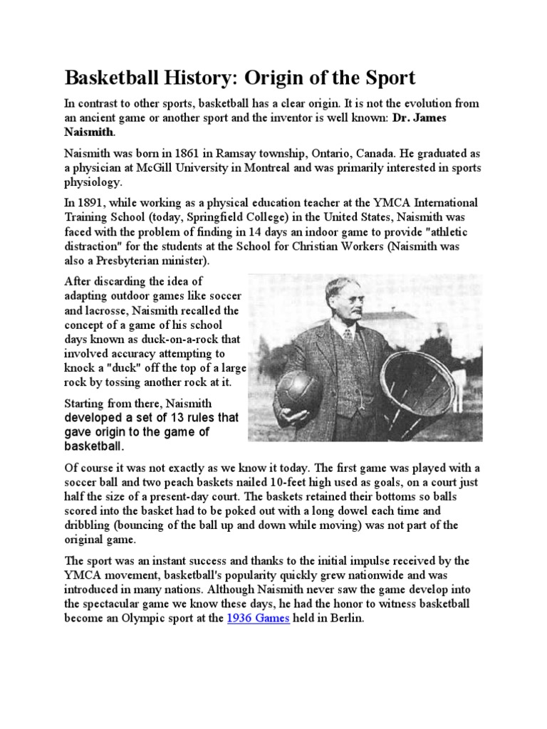 Basketball History ASSIGNMENT Athletic Sports Sports Rules And