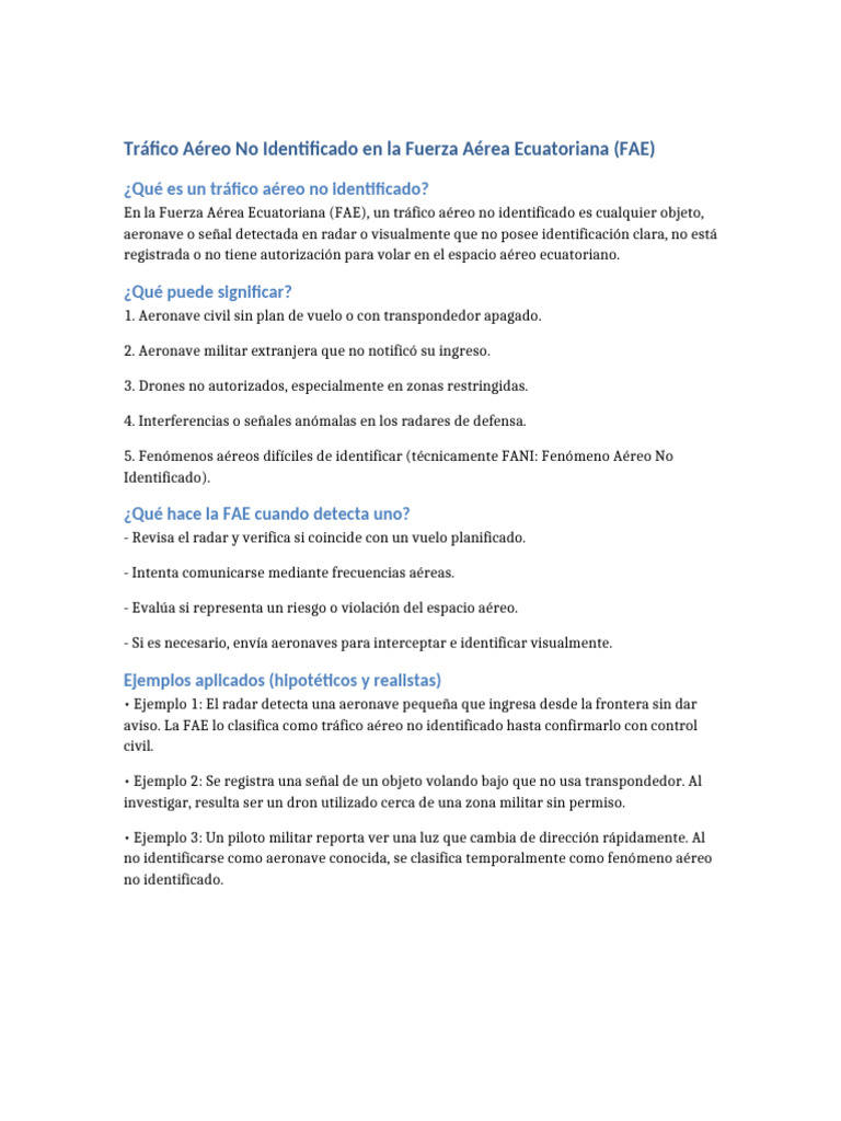 Tráfico Aéreo No Identificado FAE | PDF
