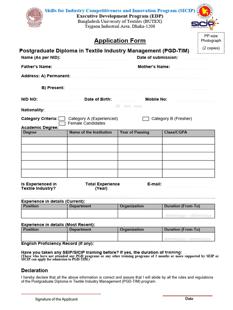 PGD TIM Application Form | PDF | Vocational Education | Postgraduate ...