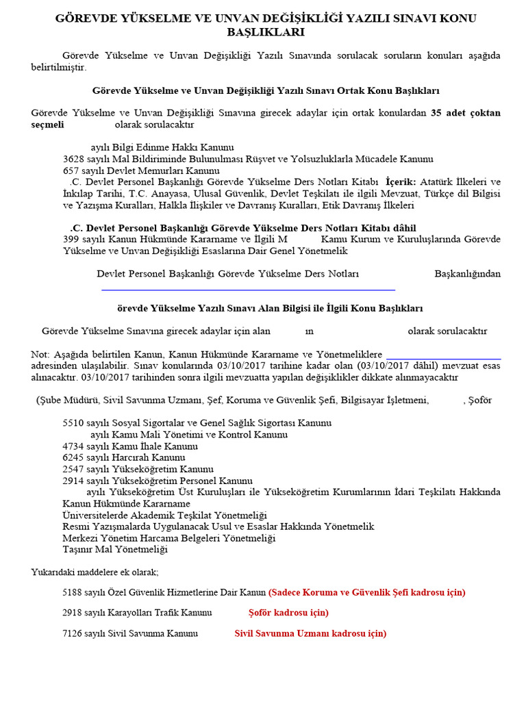 Görevde Yükselme Ve Unvan Değişikliği Konu Başlıkları Güncel | PDF