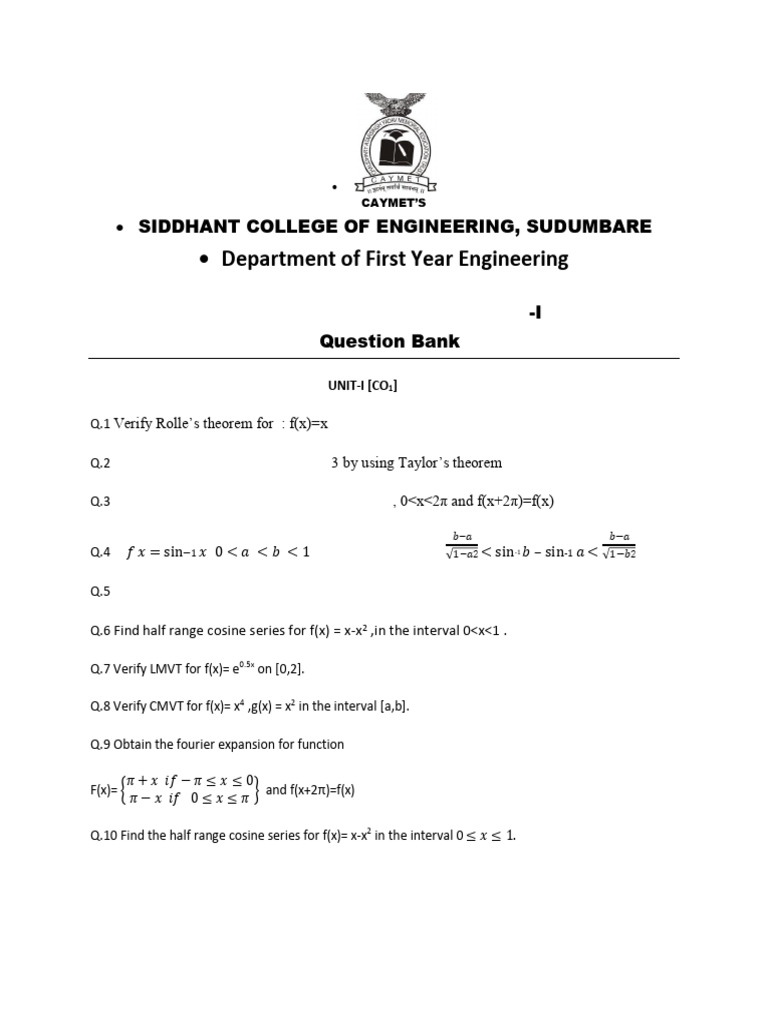 Engineering Mathematics-I Question Bank | PDF