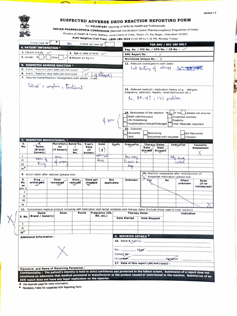 Adverse Drug Reaction Reporting Form | PDF | Medicinal Chemistry ...
