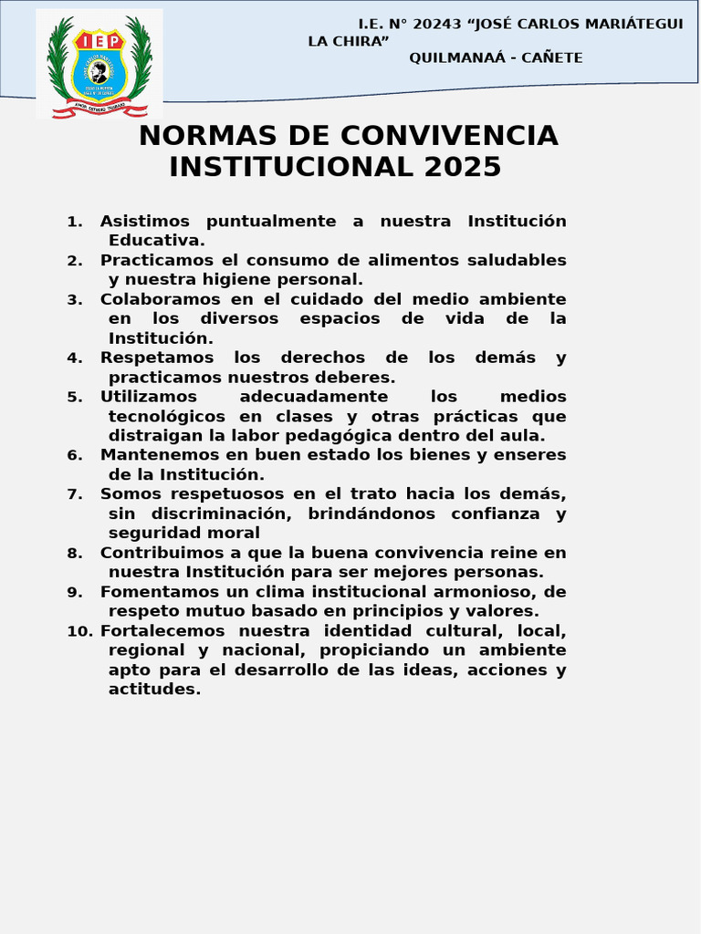 Normas de Convivencia Institucional 2025 | PDF
