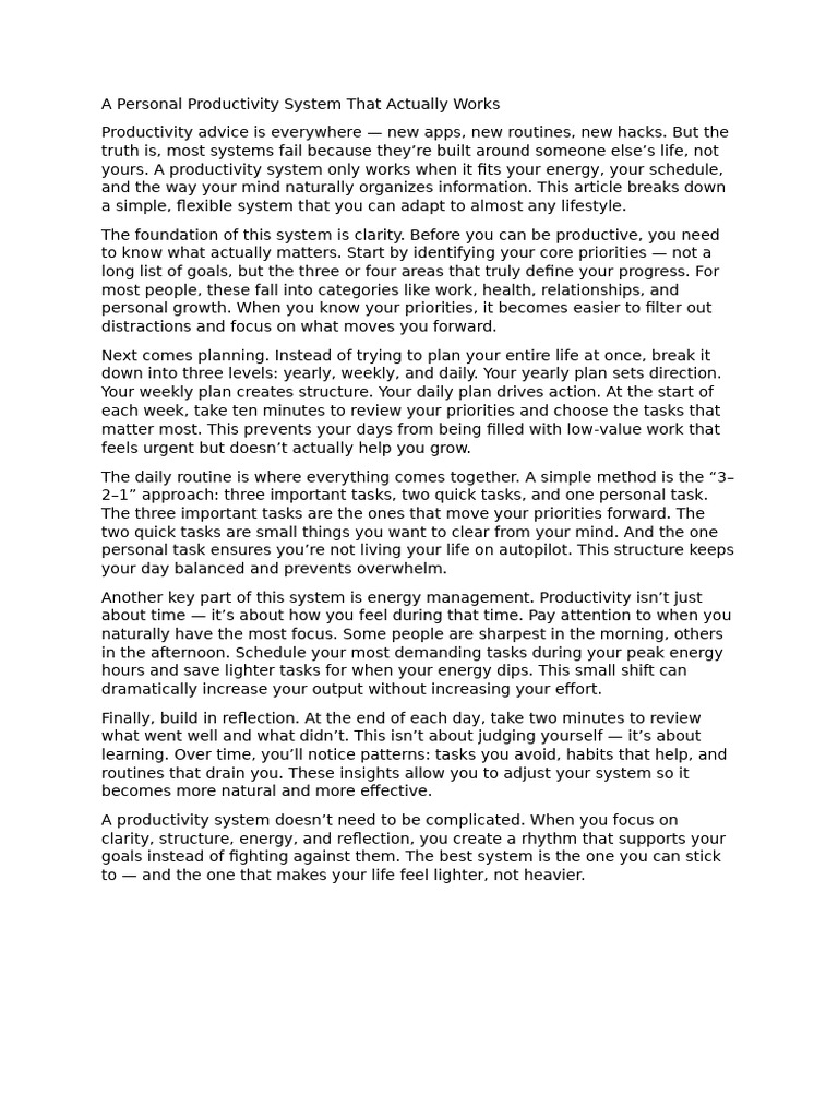 A Personal Productivity System That Actually Works | PDF ...